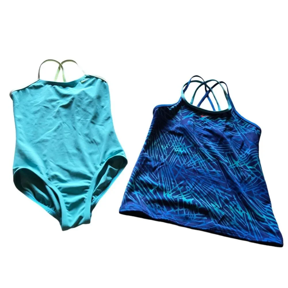 Nike Girls Swimsuit One‎ Piece 10 Blue & Tankini Top Size 14